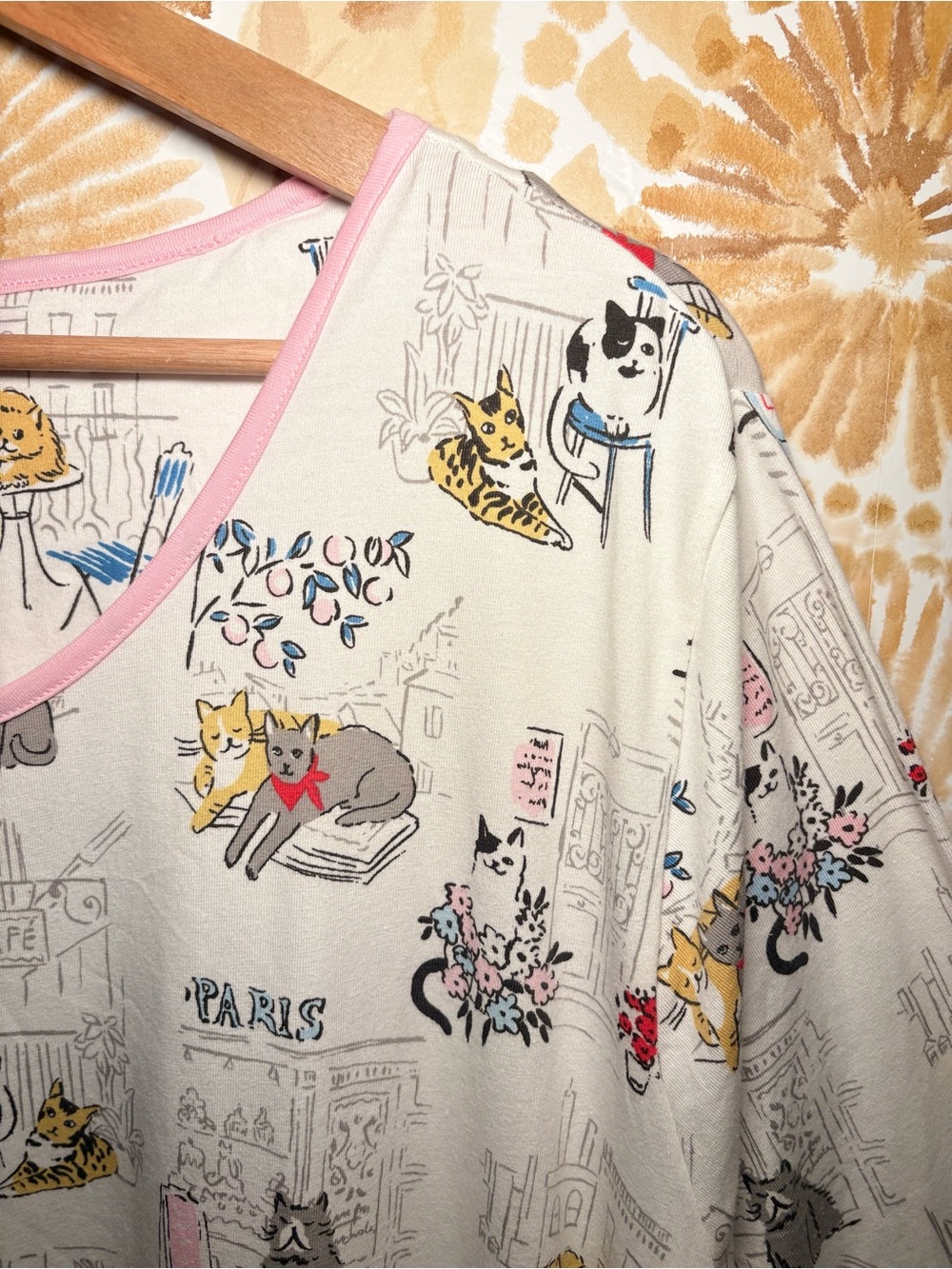 Sleep Sense Paris Cat Pajamas Set Cozy Parisian Cat Lover Colorful Feminine - Picture 8 of 11